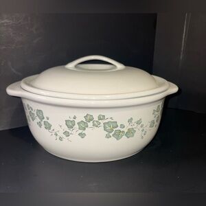 Corelle White Casserole Dish & Lid with Green Floral Design